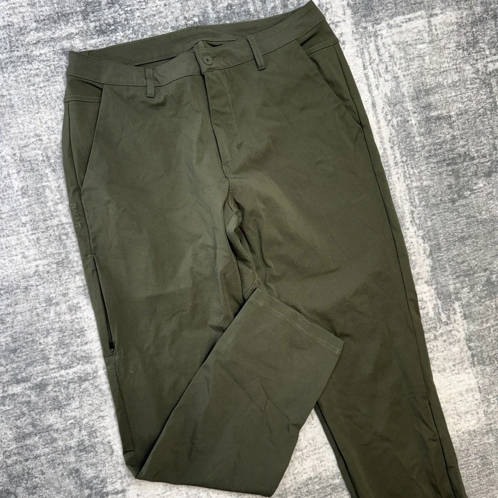 BYLT Every Day Pants 2.0 Mens 34 (32x30) Green Taper Chino Commuter Tech Stretch